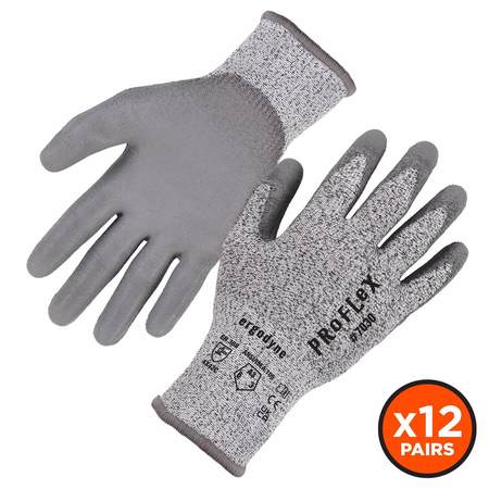 PROFLEX BY ERGODYNE ANSI A3 PU Coated CR Gloves 12-Pair, Gray, Size S 7030-12PR